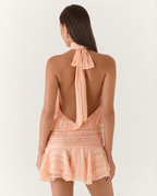 Halter Neck Pleated Playsuit with Ruffle Overlay
