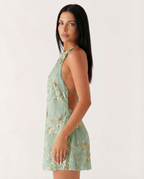 Mini Dress with Floral Beaded Design
