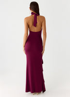 V Neck Ruffles High Thigh Slit Maxi Dress