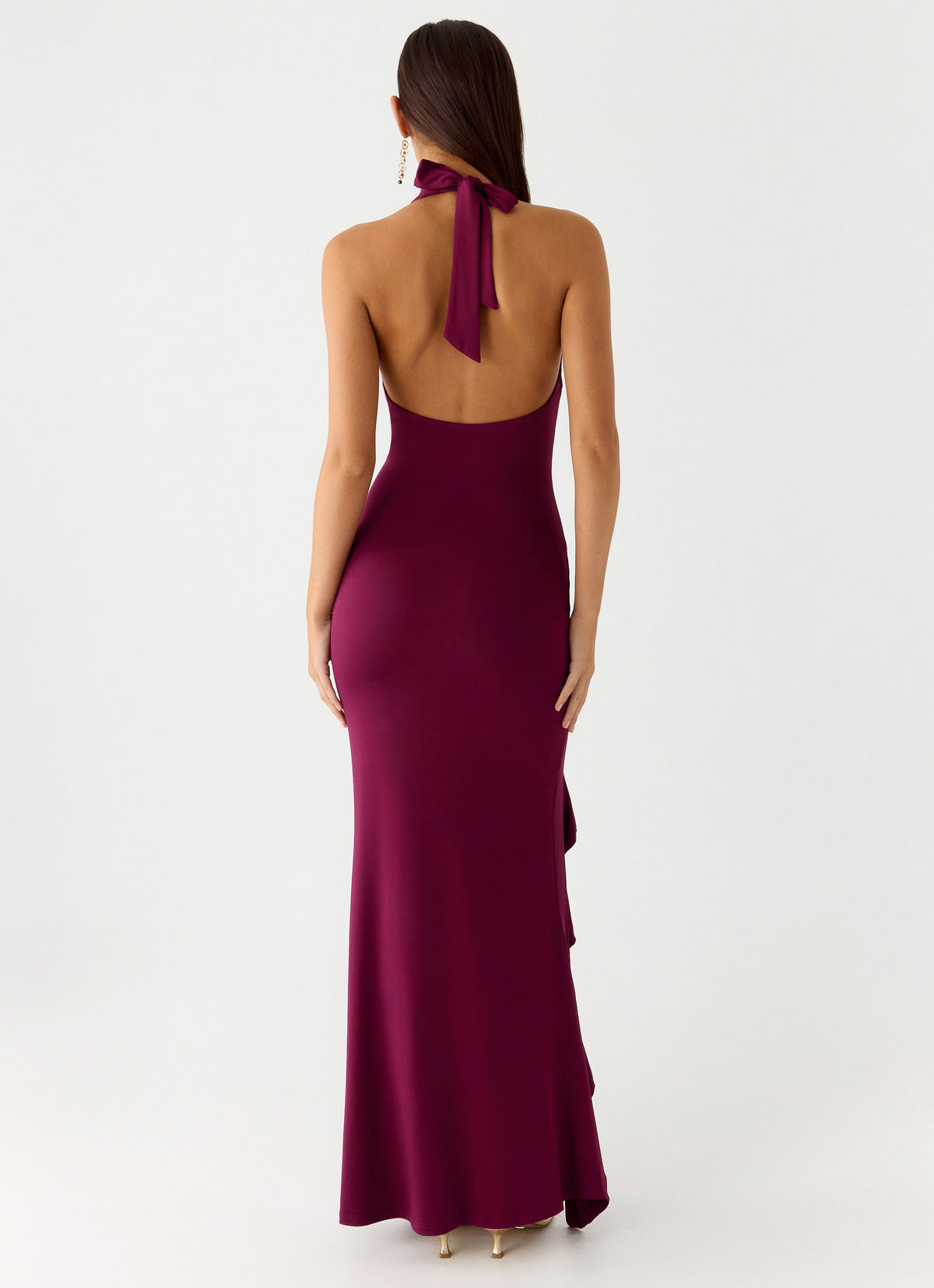V Neck Ruffles High Thigh Slit Maxi Dress