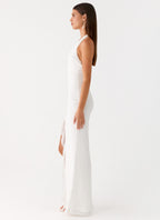 V Neck Ruffles High Thigh Slit Maxi Dress