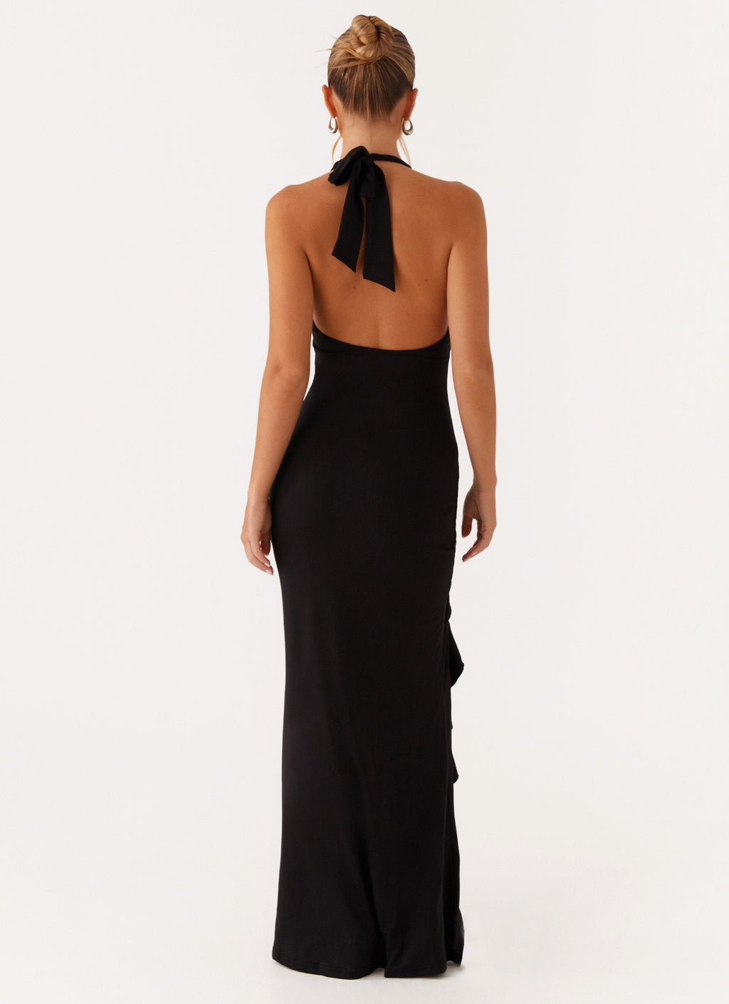 V Neck Ruffles High Thigh Slit Maxi Dress