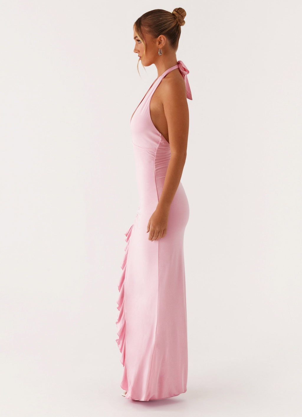 V Neck Ruffles High Thigh Slit Maxi Dress