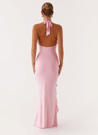 V Neck Ruffles High Thigh Slit Maxi Dress