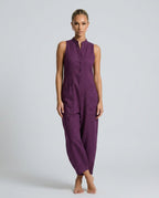 Linen-Blend Sleeveless Loose Jumpsuit