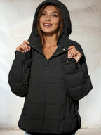 Hooded Padded Jacket with Half-Zip and Buttons