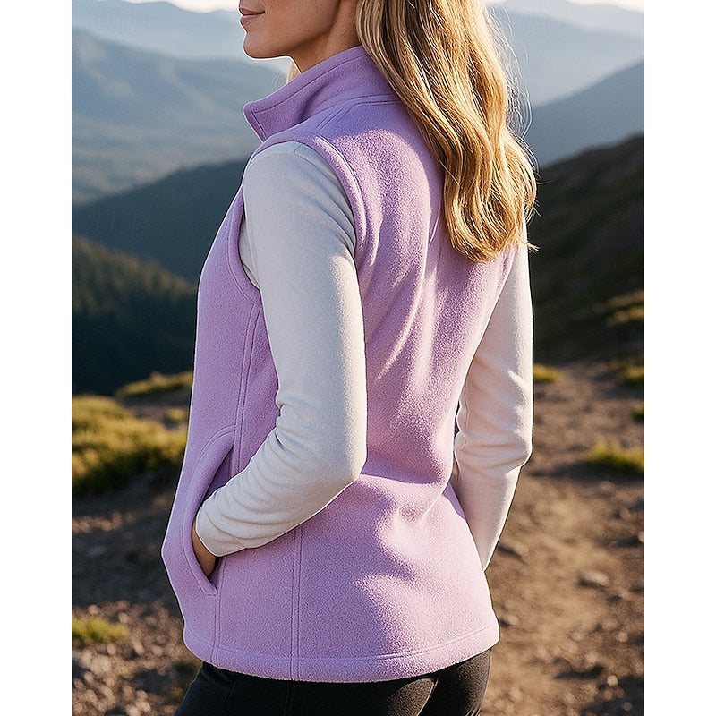 Women's Fleece Gilet with High Stand Collar and Zipped Chest Pocket