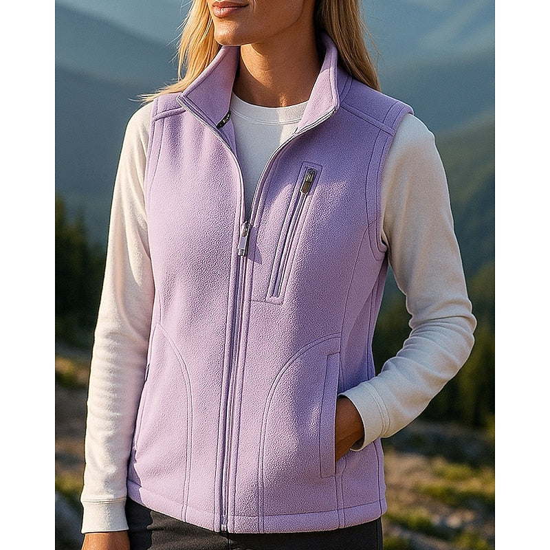 Women's Fleece Gilet with High Stand Collar and Zipped Chest Pocket