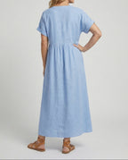 Women's Relaxed Empire Waist Maxi Dress – Notch Neck Short Sleeve Summer