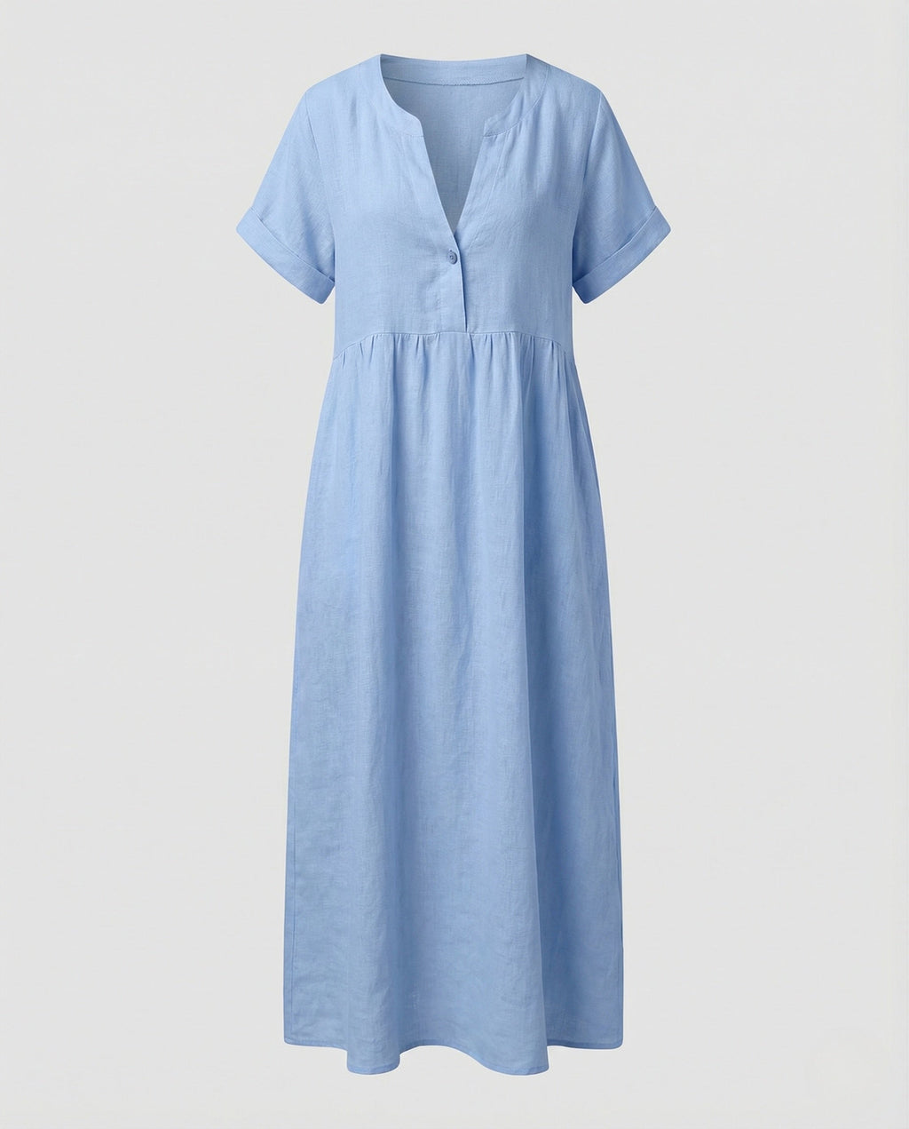 Women's Relaxed Empire Waist Maxi Dress – Notch Neck Short Sleeve Summer