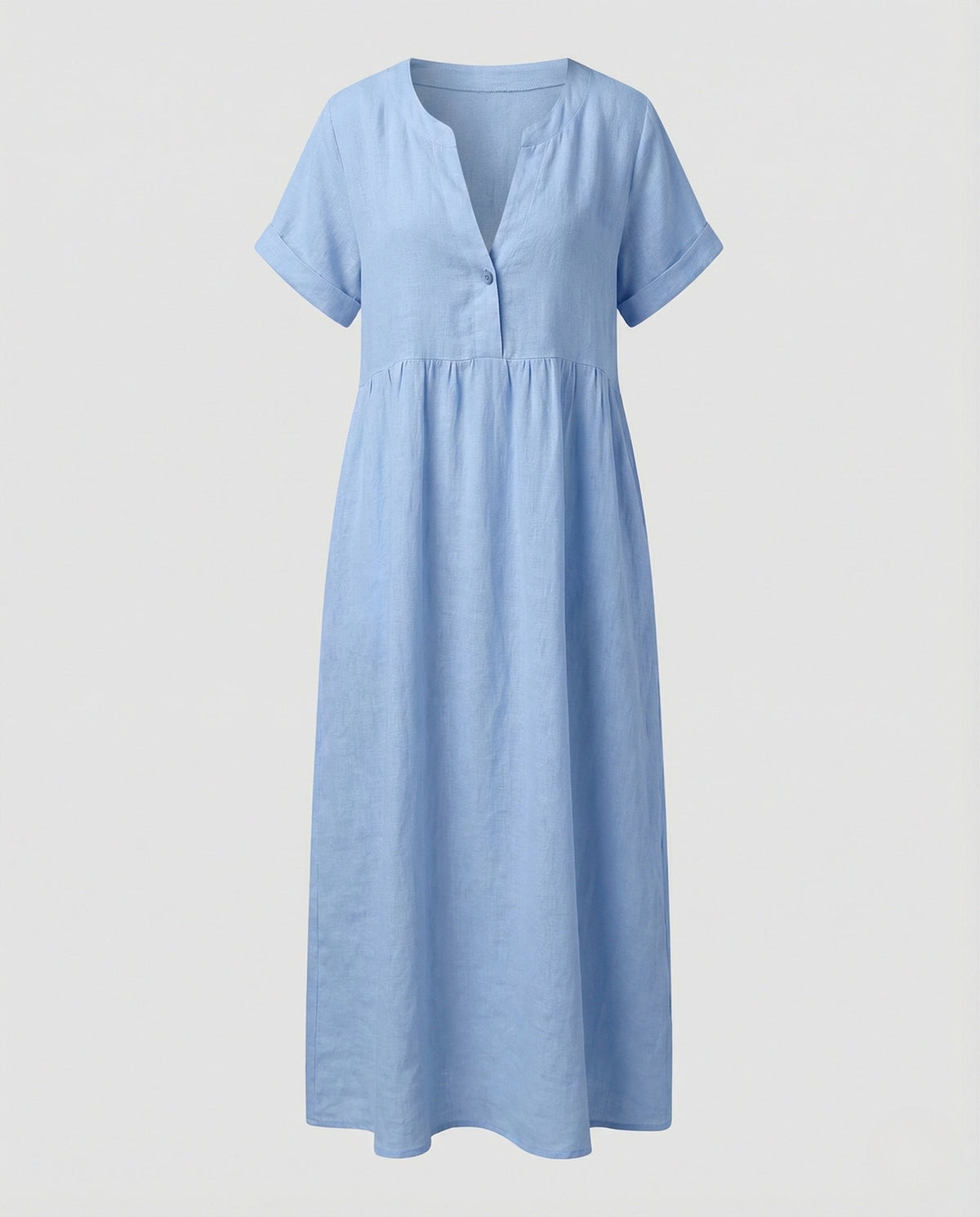 Women's Relaxed Empire Waist Maxi Dress – Notch Neck Short Sleeve Summer
