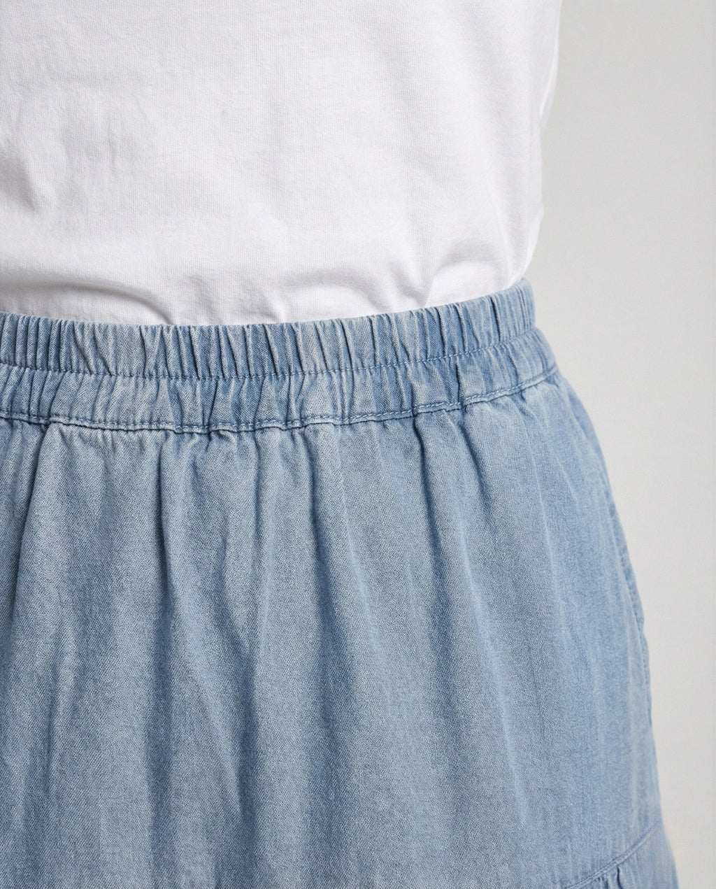Women's High-Waisted Tiered Denim Midi Skirt