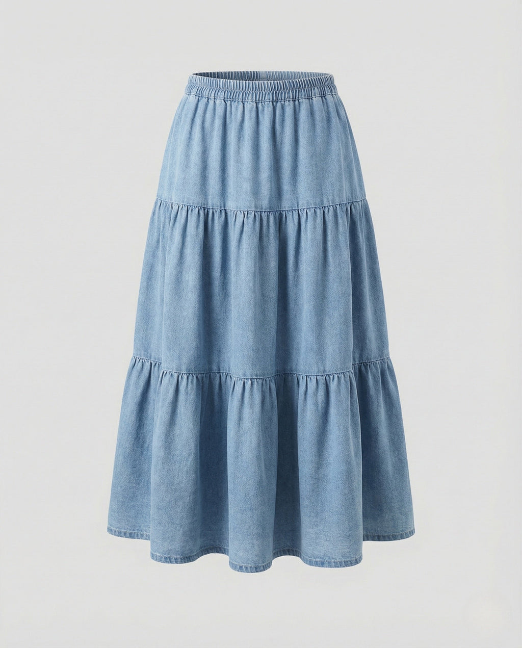 Women's High-Waisted Tiered Denim Midi Skirt