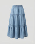 Women's High-Waisted Tiered Denim Midi Skirt