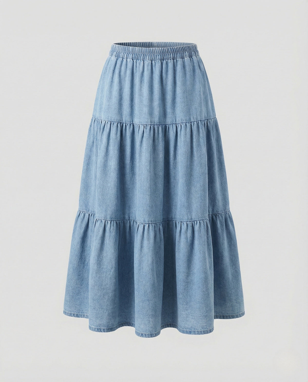 Women's High-Waisted Tiered Denim Midi Skirt