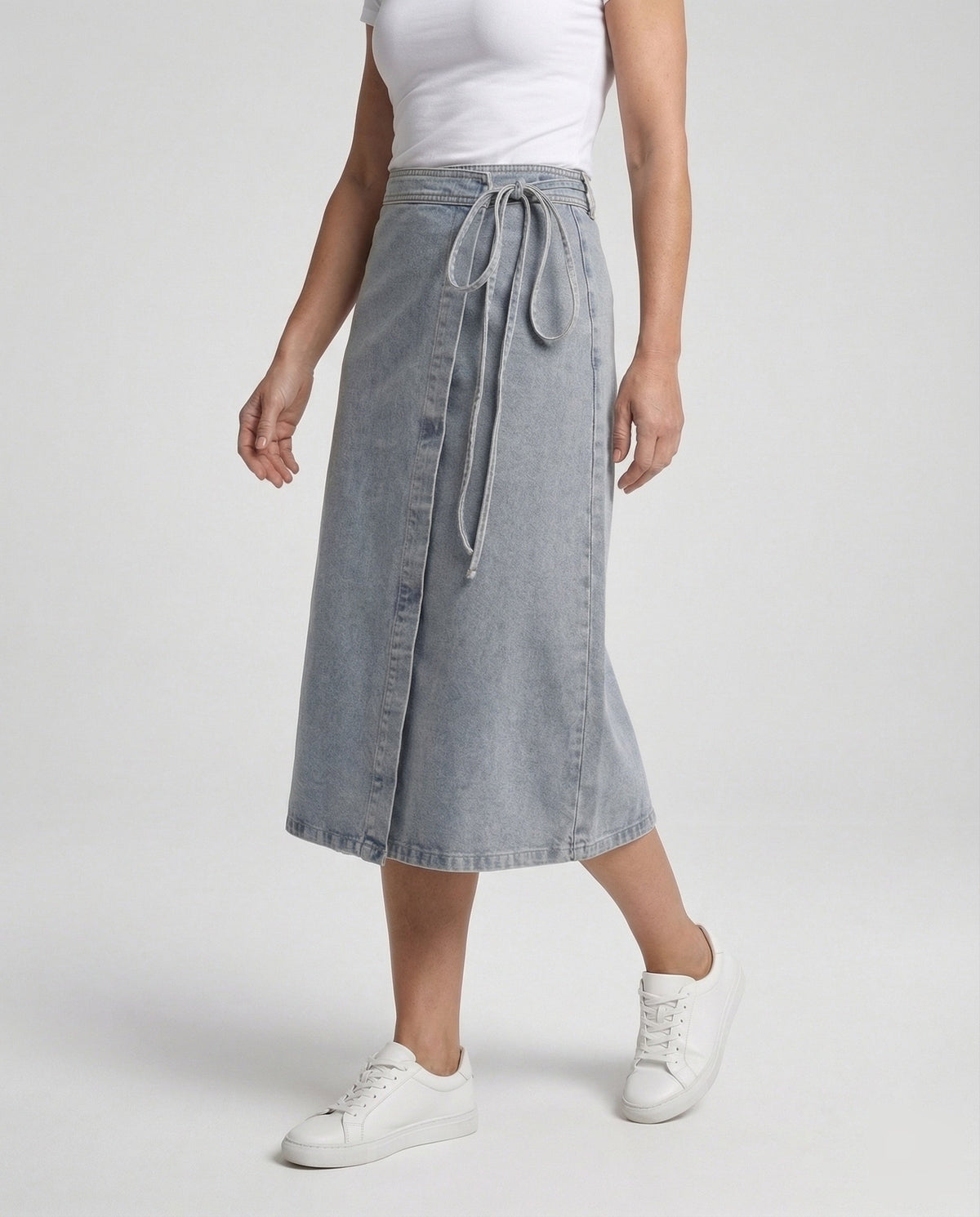 Women's High-Waisted Denim Wrap Midi Skirt