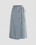Women's High-Waisted Denim Wrap Midi Skirt