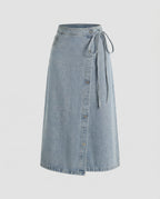 Women's High-Waisted Denim Wrap Midi Skirt