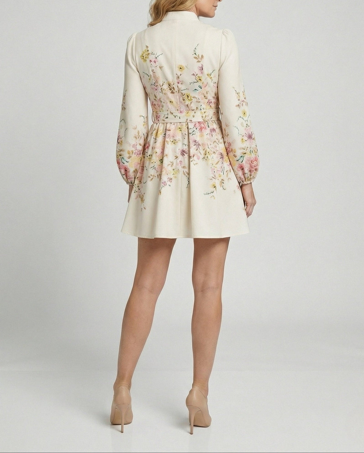 Women's Elegant Printed Mini Dress – Belted A-Line Shirt Dress