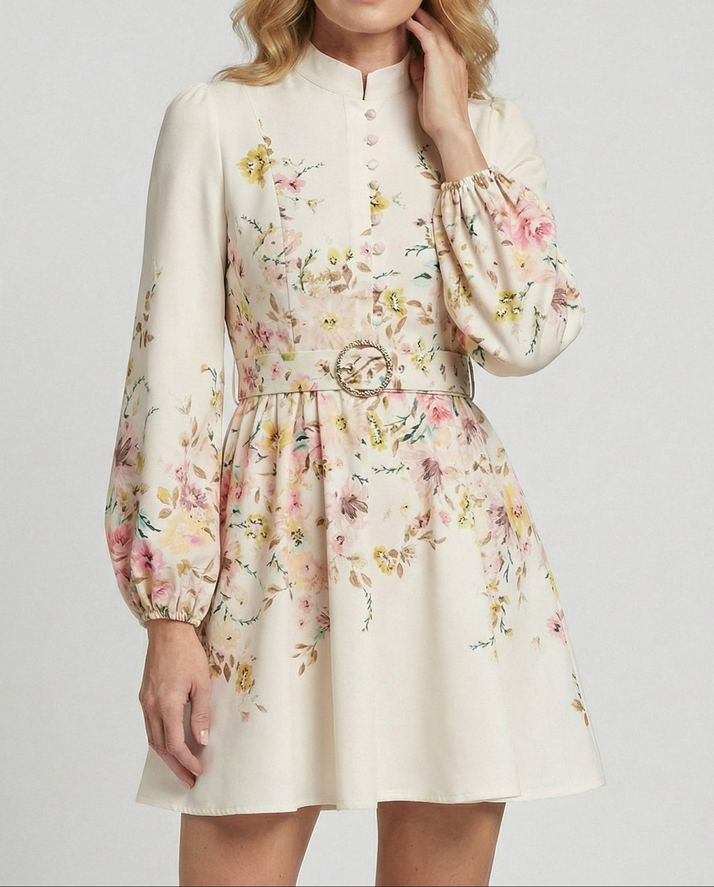 Women's Elegant Printed Mini Dress – Belted A-Line Shirt Dress