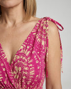 Women's Tie-Shoulder V-Neck Mini Dress – Printed A-Line Summer Sundress