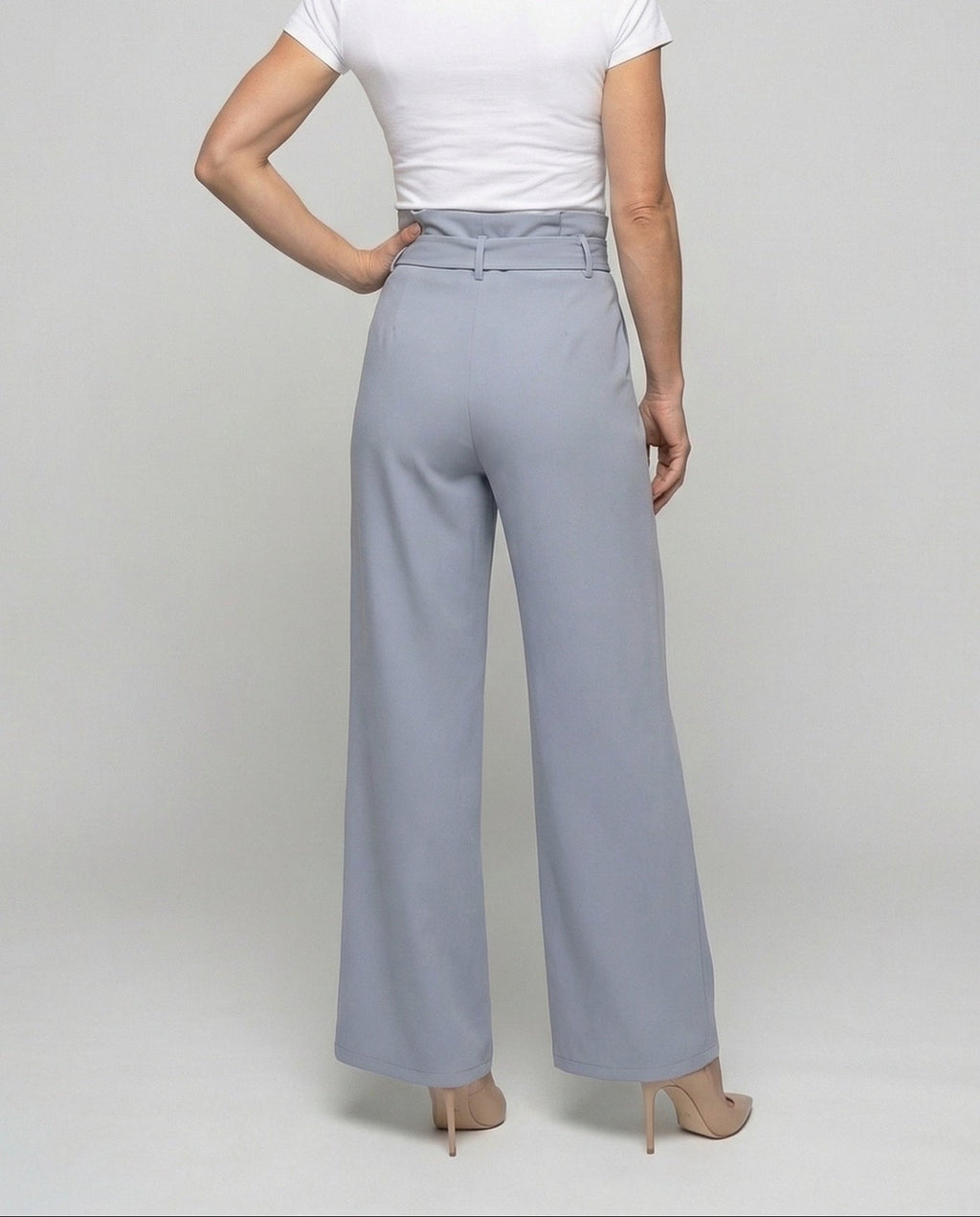 Women's High Waisted Wide Leg Trousers with Paperbag Waist and Tie Belt