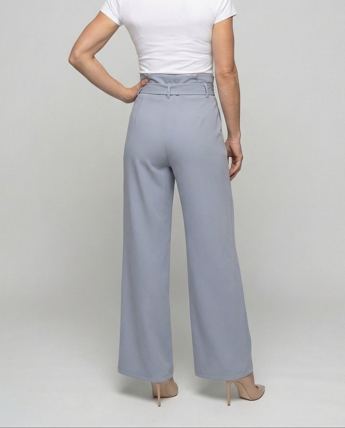 Women's High Waisted Wide Leg Trousers with Paperbag Waist and Tie Belt