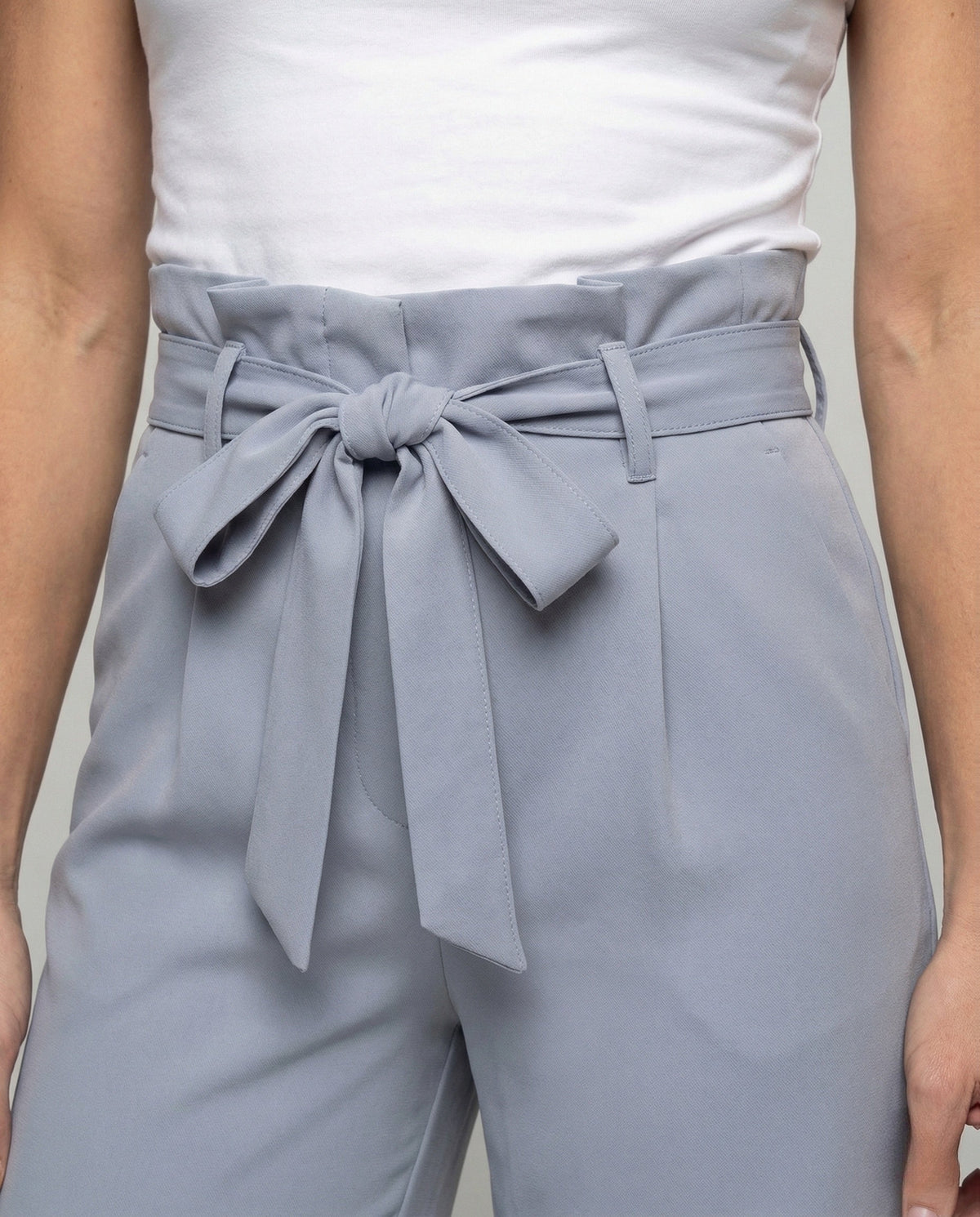 Women's High Waisted Wide Leg Trousers with Paperbag Waist and Tie Belt