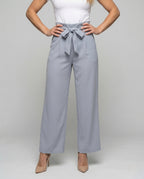 Women's High Waisted Wide Leg Trousers with Paperbag Waist and Tie Belt