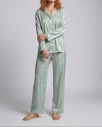 Women's Satin Finish Pyjama Set with Button Front Shirt