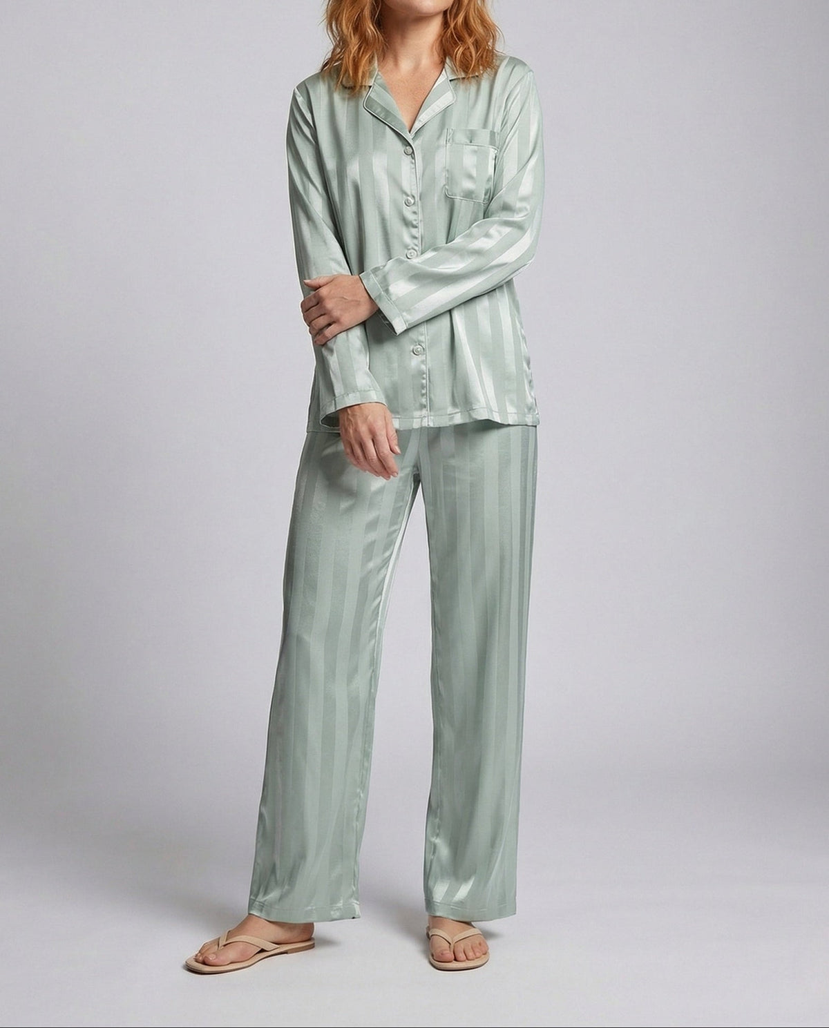 Women's Satin Finish Pyjama Set with Button Front Shirt