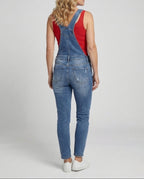 Women's Slim Fit Ripped Denim Dungarees with Adjustable Straps