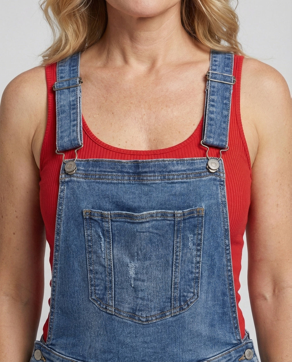 Women's Slim Fit Ripped Denim Dungarees with Adjustable Straps