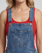 Women's Slim Fit Ripped Denim Dungarees with Adjustable Straps