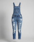 Women's Slim Fit Ripped Denim Dungarees with Adjustable Straps