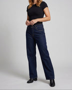 Women's Wide Leg Jeans with Defined Waist and Contrast Stitching