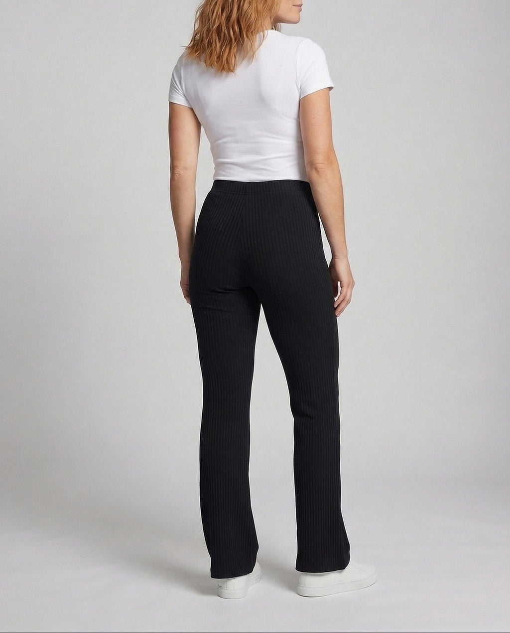 Women's High Waisted Ribbed Knit Flared Trousers with Elasticated Waist