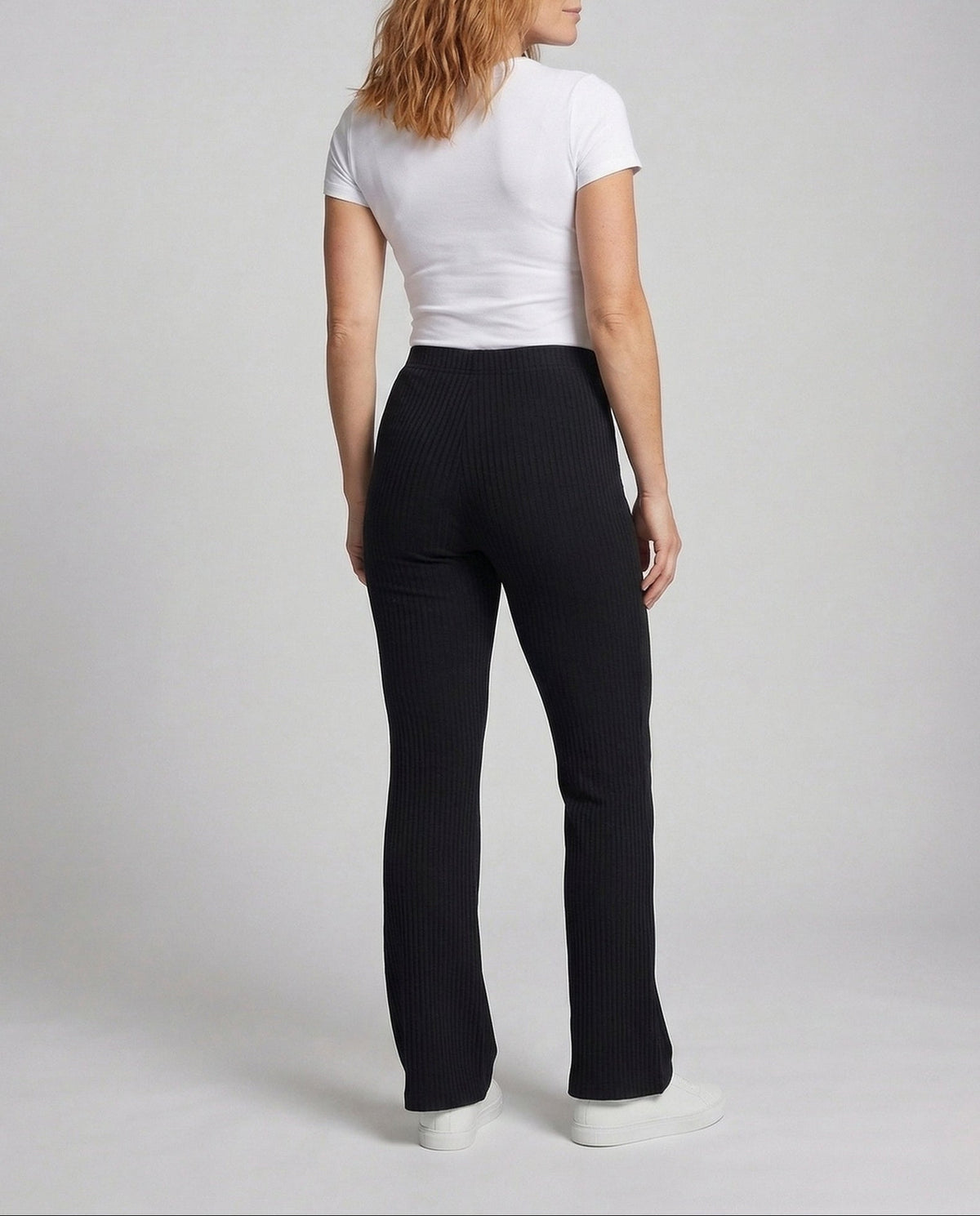 Women's High Waisted Ribbed Knit Flared Trousers with Elasticated Waist