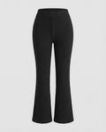 Women's High Waisted Ribbed Knit Flared Trousers with Elasticated Waist