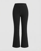 Women's High Waisted Ribbed Knit Flared Trousers with Elasticated Waist