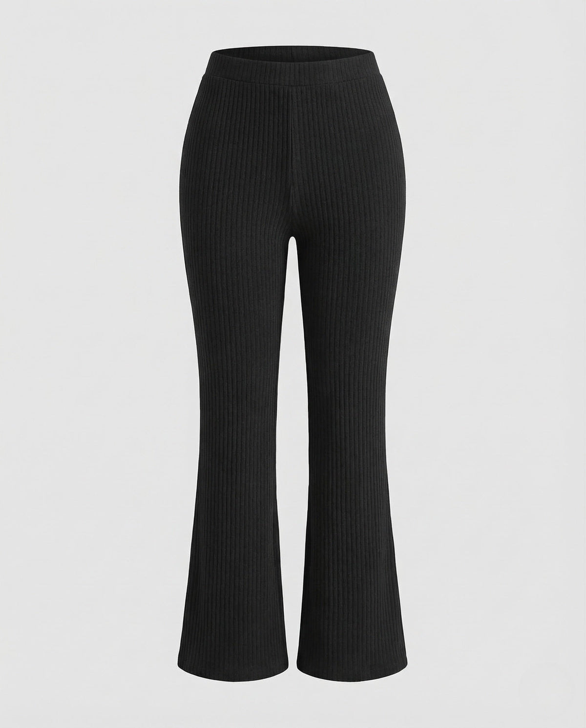 Women's High Waisted Ribbed Knit Flared Trousers with Elasticated Waist