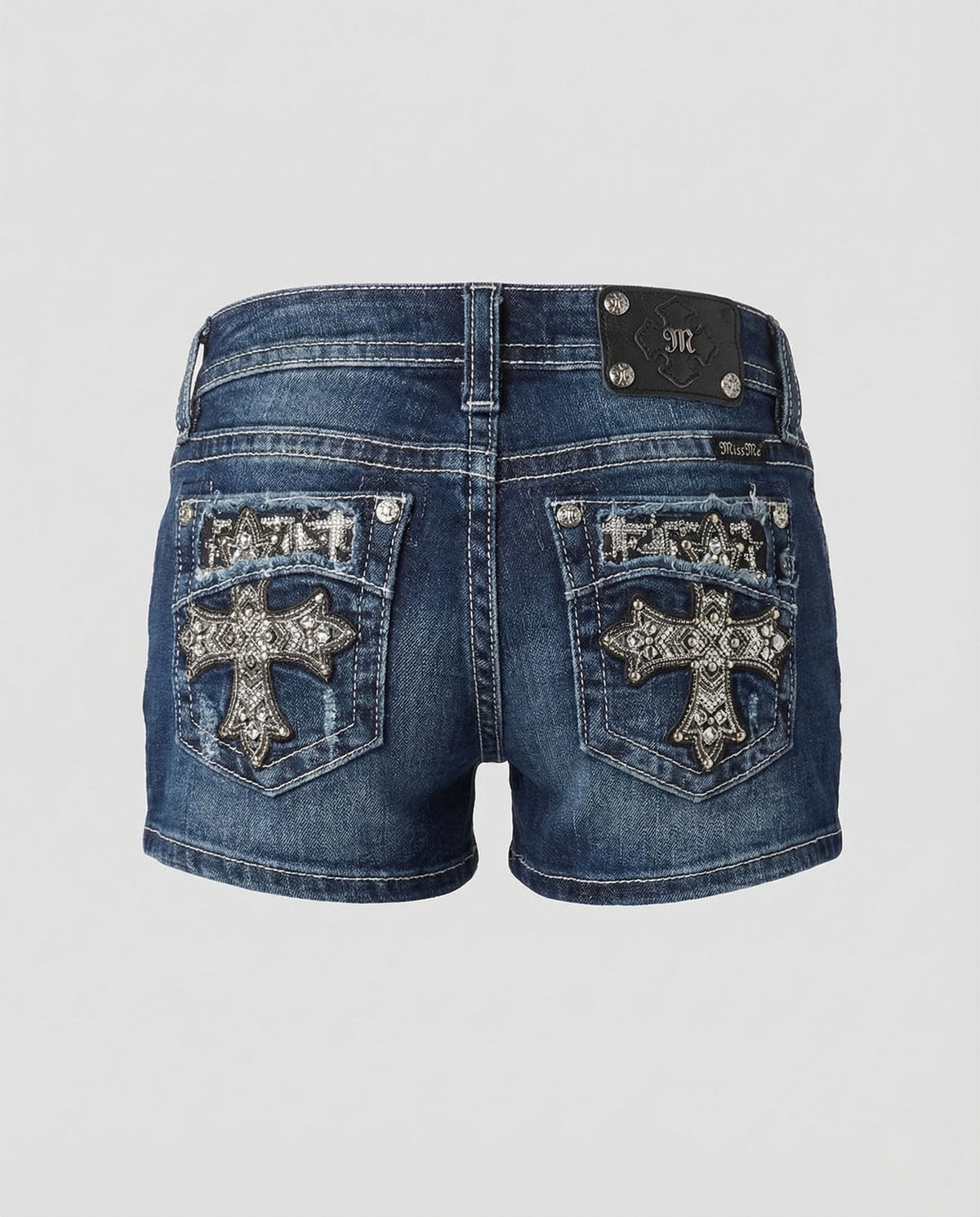 Women's Fitted Denim Shorts with Contrast Stitching and Rivet Details