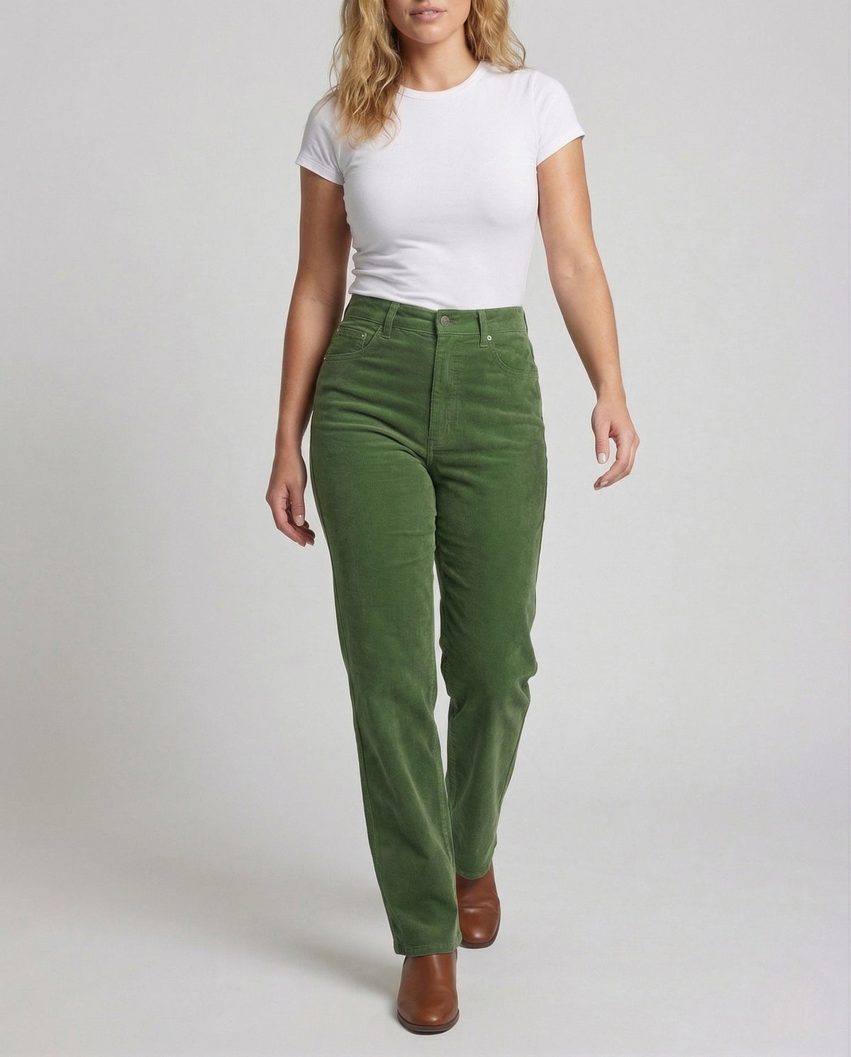 Women's High Waisted Corduroy Trousers with Straight Legs