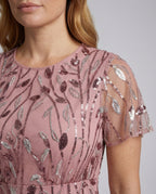 Women's Sequin Tulle Maxi Dress with Sheer Short Sleeves
