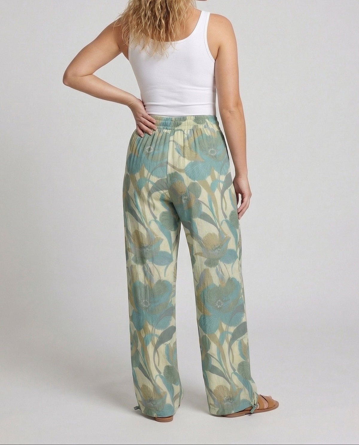 Women's Printed Wide Leg Trousers with Drawstring Waist