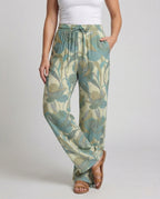 Women's Printed Wide Leg Trousers with Drawstring Waist