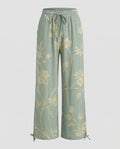 Women's Printed Wide Leg Trousers with Drawstring Waist