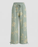 Women's Printed Wide Leg Trousers with Drawstring Waist