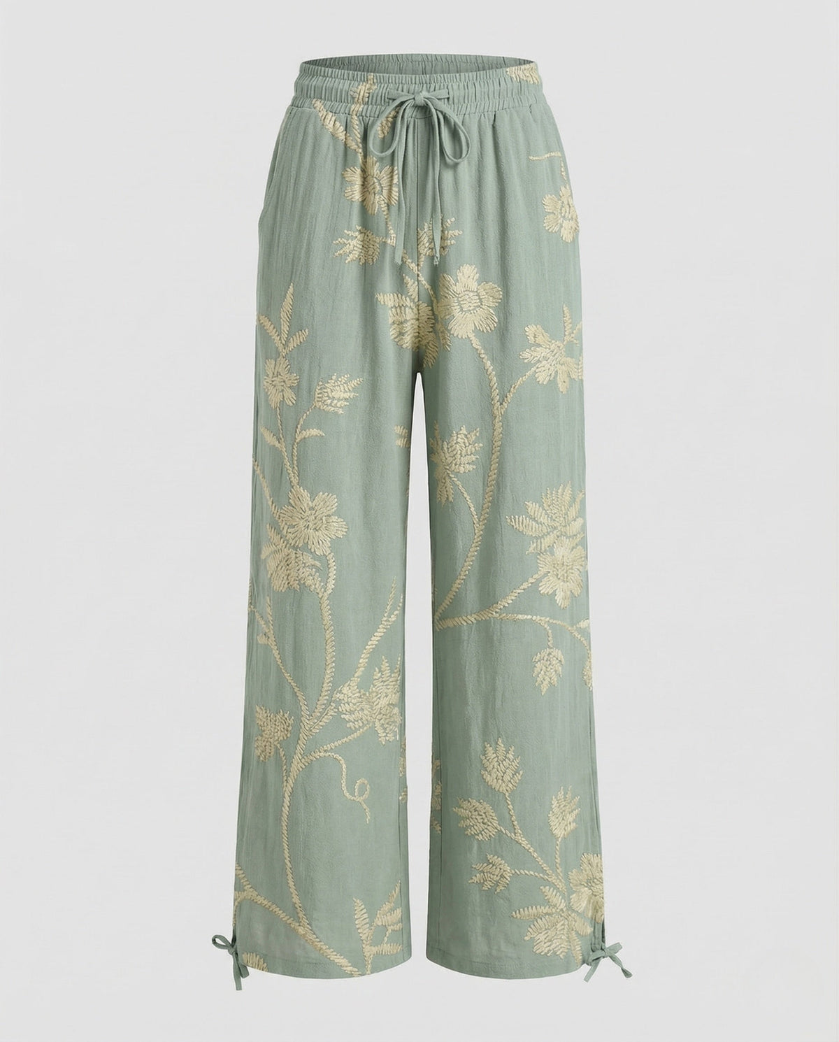 Women's Printed Wide Leg Trousers with Drawstring Waist