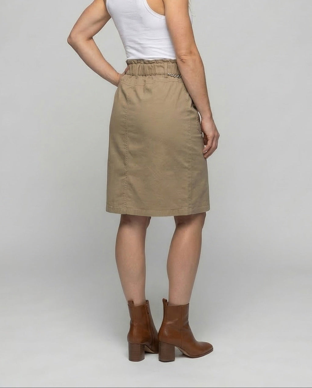 Women's High Waisted Cargo Skirt with Button Front and Chain Detail